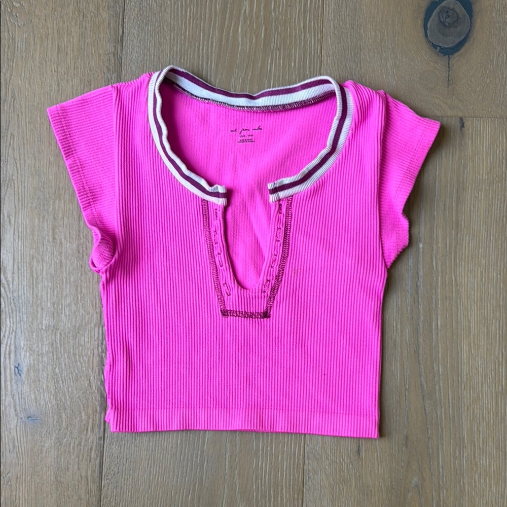 Urban Outfitters Pink Crop Top with Sporty Striped Collar, Size XS/S